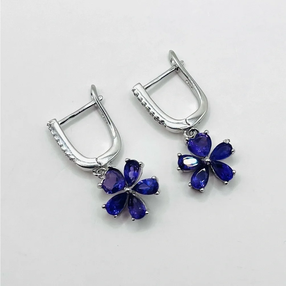 Genuine Amethyst Pear Cut 925 Sterling Silver Dangle Earrings - Picture 5 of 5